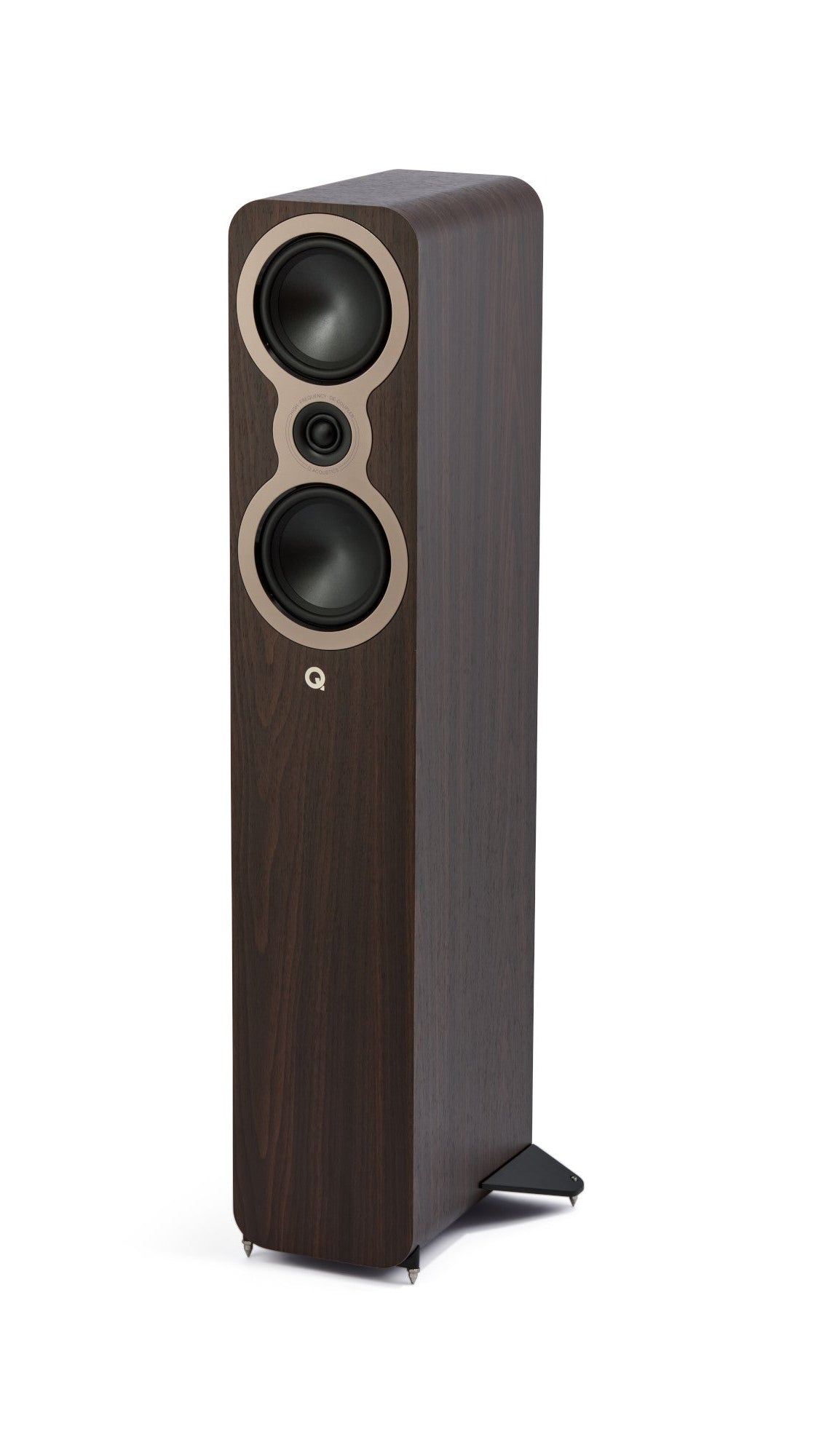 Q Acoustics 3040c Compact Floorstanding single speaker in walnut side view