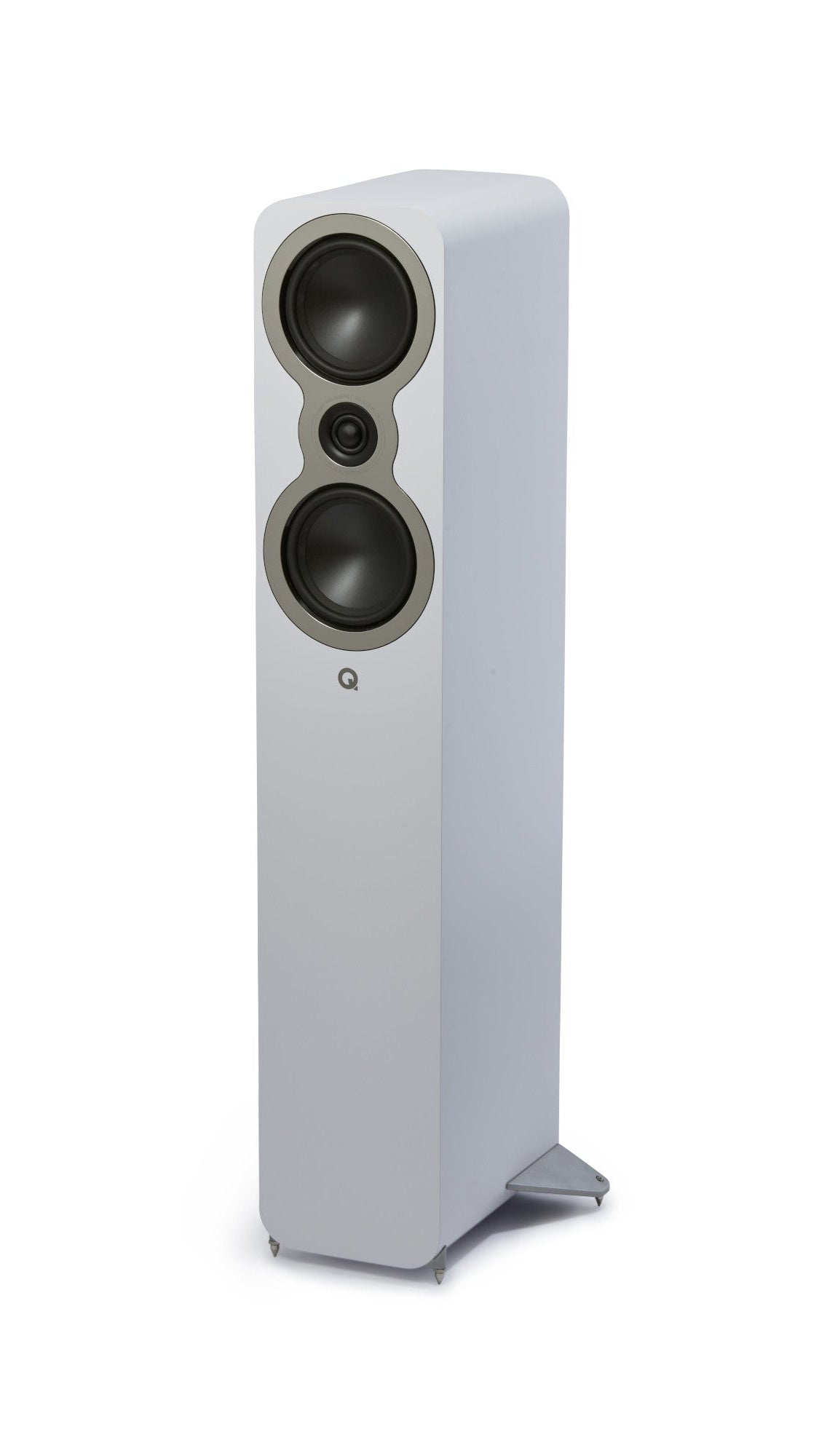 Q Acoustics 3040c Compact Floorstanding speaker without grille on in white