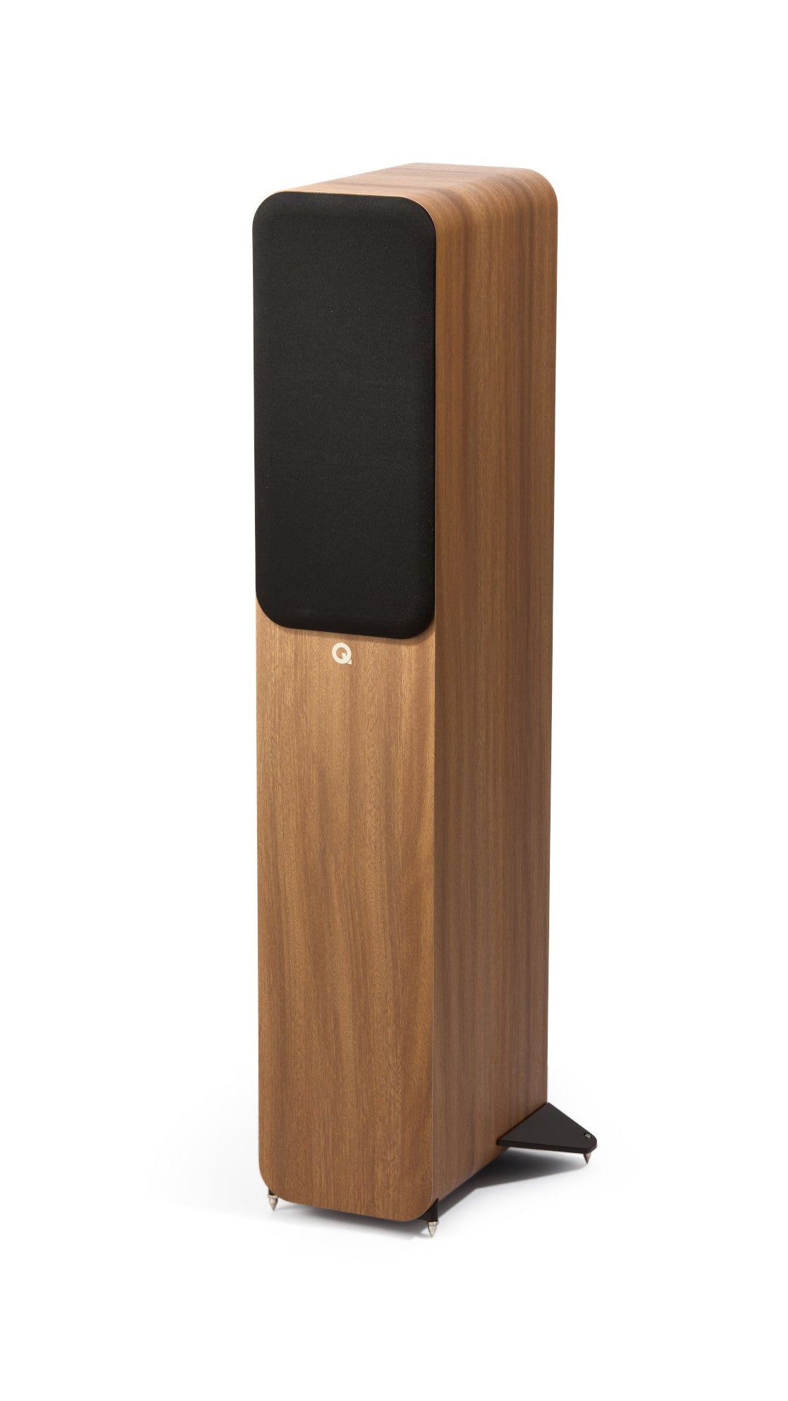 Q Acoustics 3040c Compact Floorstanding speaker with grille on in oak