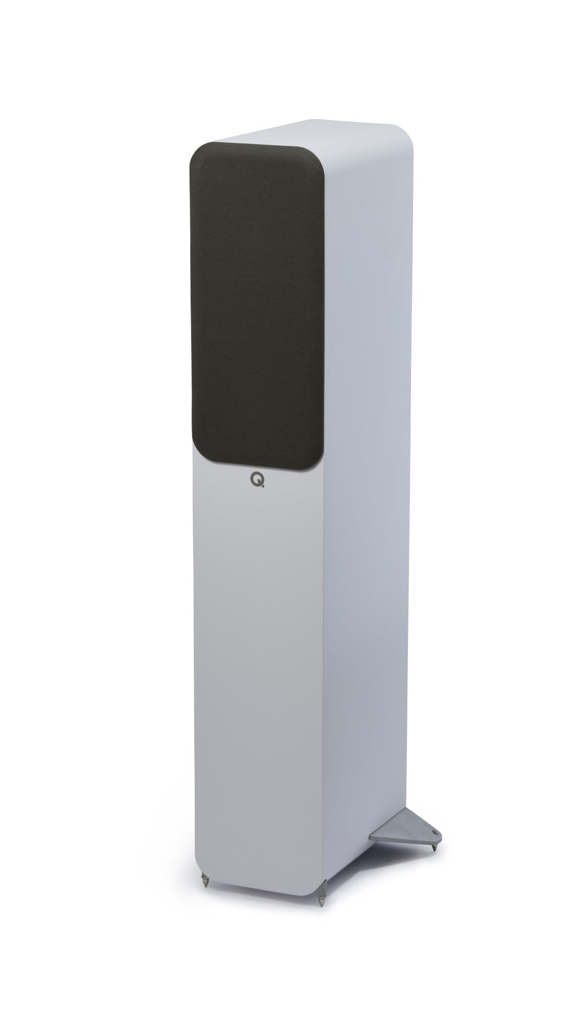 Q Acoustics 3040c Compact Floorstanding speaker with grille on in white