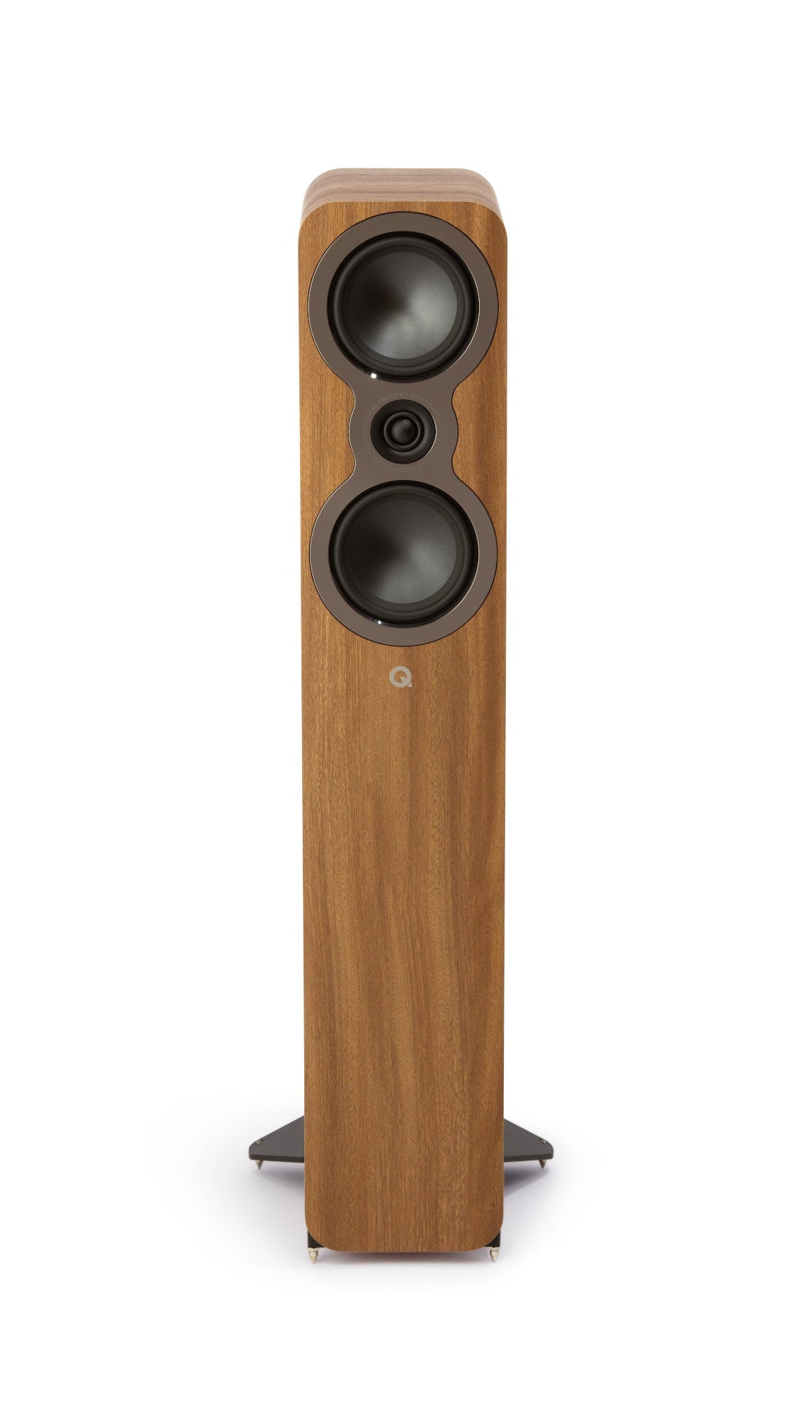 Q Acoustics 3040c Compact Floorstanding speaker without grille on in oak