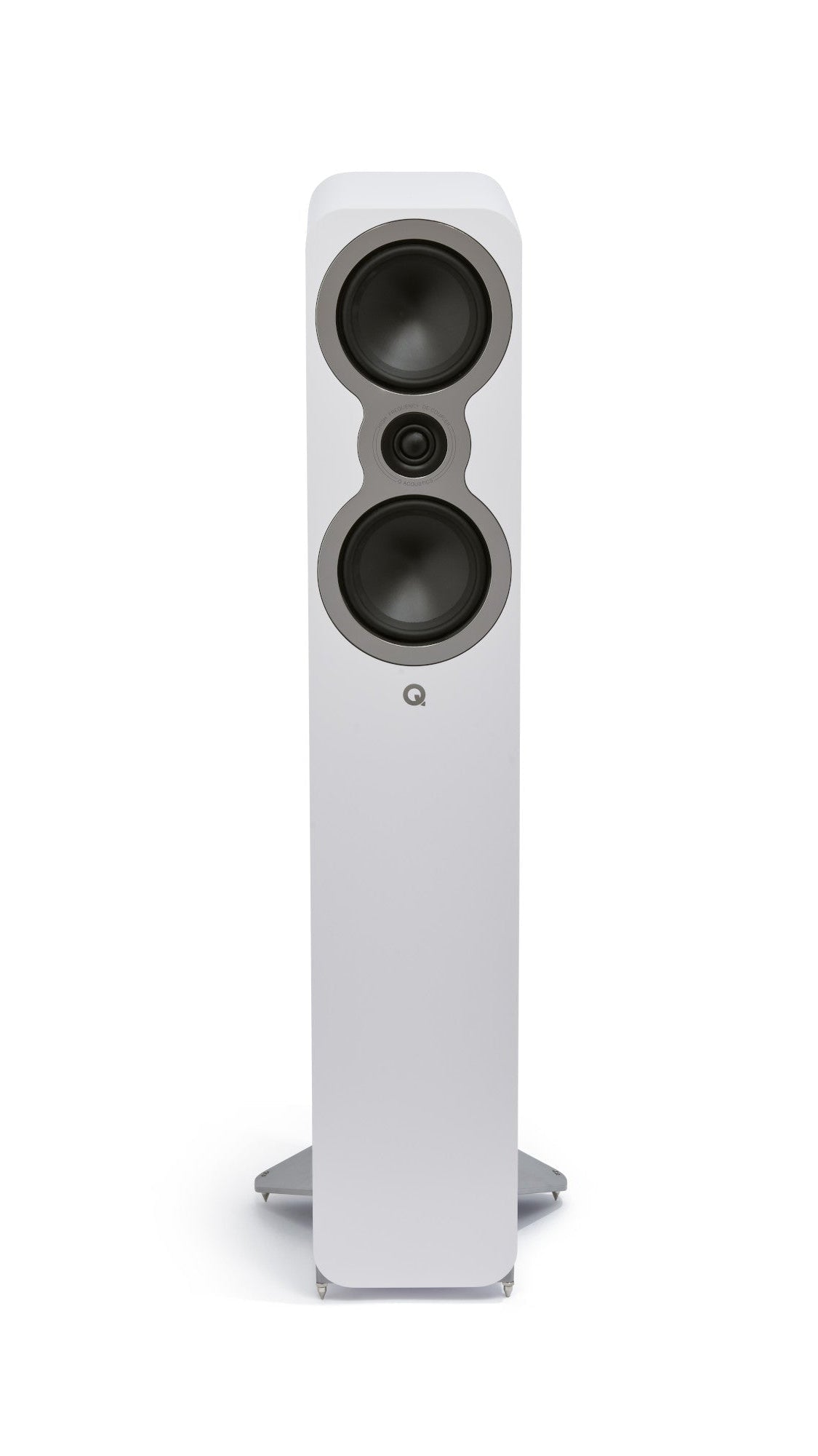 Q Acoustics 3040c Compact Floorstanding speaker without grille on in white