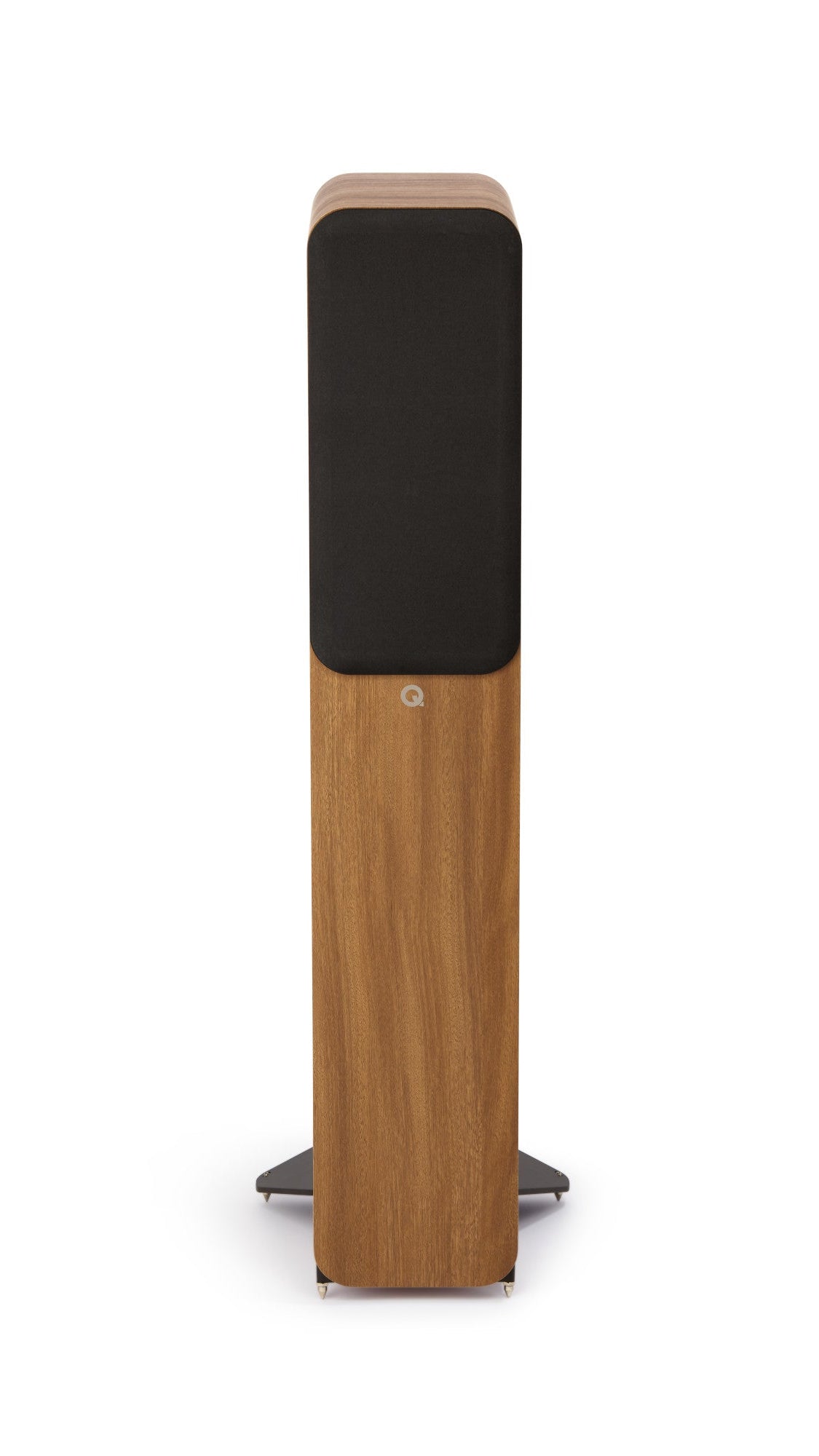 Q Acoustics 3040c Compact Floorstanding speaker with grille on in oak