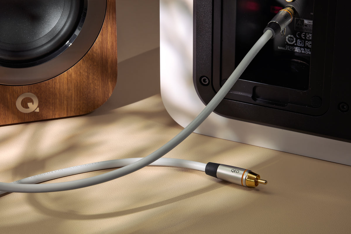 New QED Performacne subwoofer cable plugged into Q Acoustics subwoofer