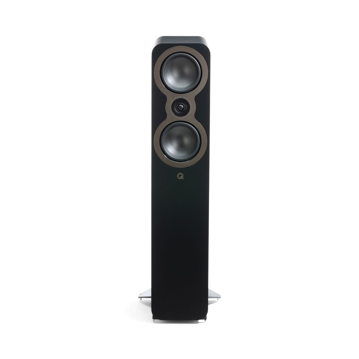 Q Acoustics 3050c floorstanding speakers front view without grille - Satin Black