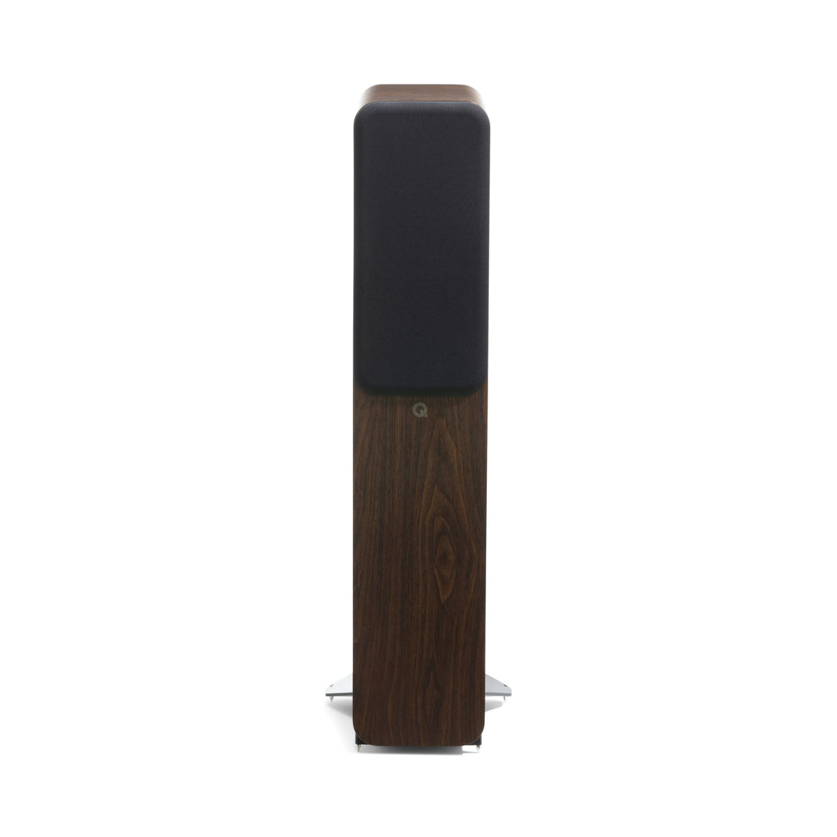 Q Acoustics 3050c floorstanding speakers front view with grille - Claro Walnut