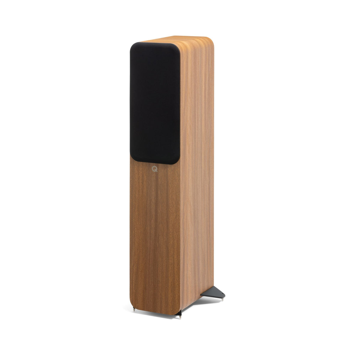 Q Acoustics 3050c floorstanding speakers front side view with grille - Pin Oak