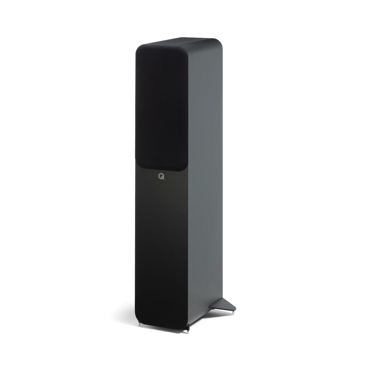 Q Acoustics 3050c floorstanding speakers front side view with grille - Satin Black