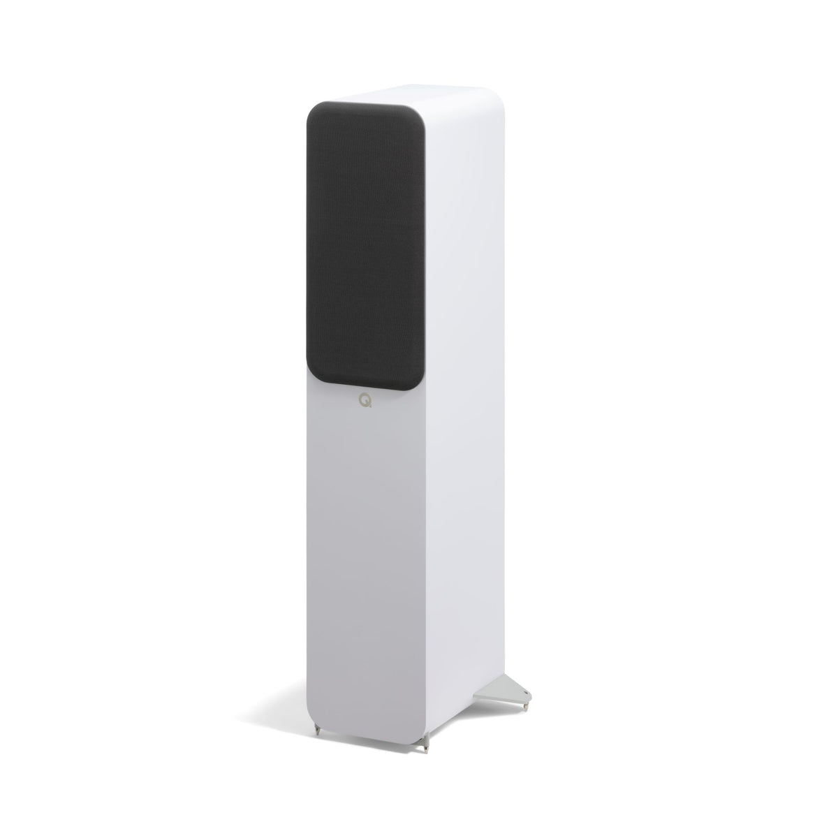 Q Acoustics 3050c floorstanding speakers front side view with grille - Satin White